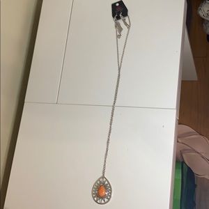 Orange/Sliver crackle necklace and earrings